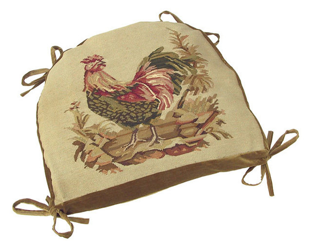 Aubusson Rooster Chair Cushion, 18"x20" Traditional Seat Cushions
