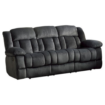 Pemberly Row 90" Traditional Microfiber Double Reclining Sofa in Charcoal