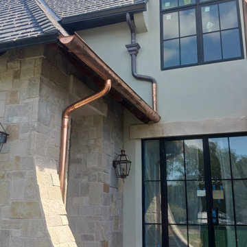 Half Round Copper Gutters w/ Round Copper Downspouts