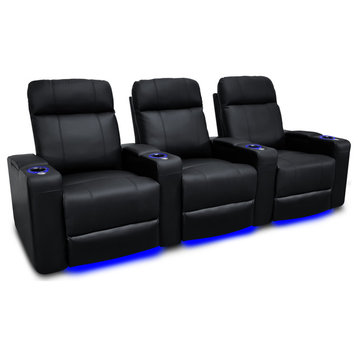 Valencia Piacenza Top Grain Leather Home Theater Seating Black, Row of 3