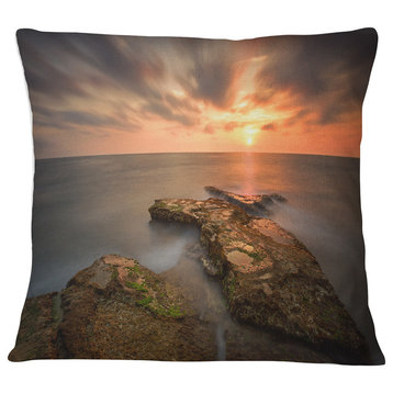 Sunset at Atlantic Coast Spain Seascape Photography Throw Pillow, 16"x16"