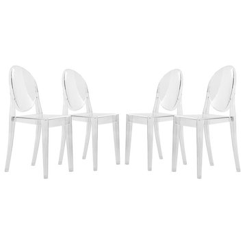 LeisureMod Marrion Modern Acrylic Dining Chair in Clear Set of 4