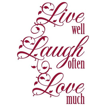 Live Well Wall Decal Quote, Dark Red, 33"x47"