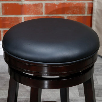 DTY Indoor Living Creede Backless Swivel Stool, 24" or 30", Espresso/Black Leather, 30" Bar Stool