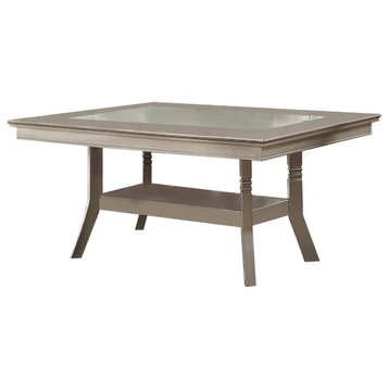 Rectangle Dining Table with Glass Inserted Top in Antique Silver