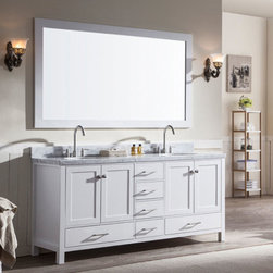 73 inch Double Sink Bathroom Vanity Set White Finish Carrara White Top - Bathroom Vanities And Sink Consoles