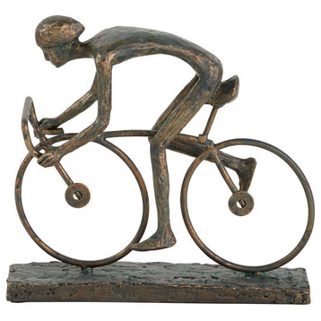Contemporary Bronze Polystone Stylized Cyclist Sculpture, 8.05" x 8.5" x 2.85"