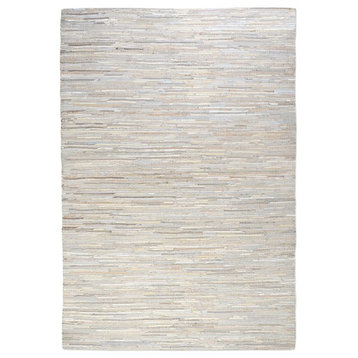 Reclaimed Leather Striated Beige Gray Area Rug, 9'x12' Natural Hemp Flat Weave