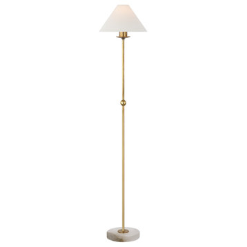 Caspian Medium Floor Lamp in Antique-Burnished Brass and Alabaster with Linen Sh
