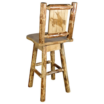 Glacier Country Counter Height Swivel Bar Stool With Laser Engraved Bronc