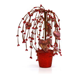 Shea's Wildflower - 12" Red Glitter Willow Tree - Wreaths And Garlands