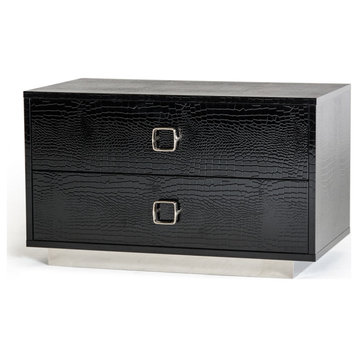 HomeRoots Croc Black Lacquer Faux Crocodile 2 Drawer Nightstand