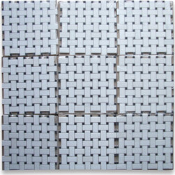 Stone Center Online - Thassos White 1 x 2 Basketweave Mosaic Tile w/ Black Dots Honed - Mosaic Tile