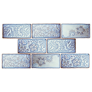 Rikki Knight 3D Chevron Blue on White with Anchor Design Ceramic Art Tile 12 x 12