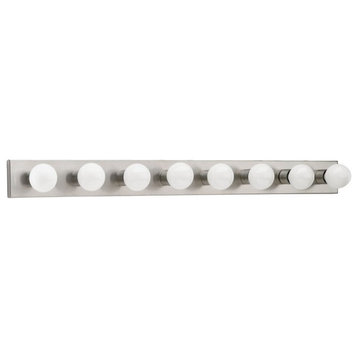 Eight Light Vanity Bath Bar Fixture In Brushed Stainless Made Of Steel-Size W48