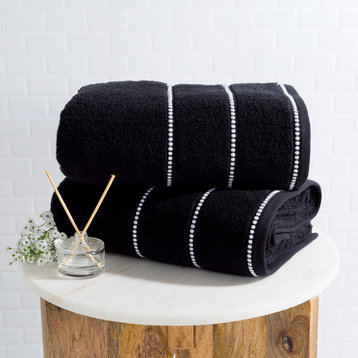 Luxury Cotton Towel Set- 2 Piece Set Zero Twist Cotton, Black/White