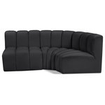 Meridian Furniture - Arc Vegan Leather Upholstered 3-Pc. L-Shaped Modular Sectional, Black - Unleash modern opulence with the Arc Vegan Leather 3pc. Sectional. Crafted for the modern connoisseur, this Sectional injects an air of refined luxury into any space. Its sleek silhouette, upholstered in supple black vegan leather, exudes timeless sophistication while the deep channel tufting adds textural intrigue, further elevating the chair's visual appeal. The modular design makes it a versatile chameleon, effortlessly adapting to your evolving needs and preferences. Whether you envision it gracing a chic living room corner, basking in the glow of a bedroom window, or adding a touch of drama to a home office, the Arc seamlessly complements your unique interior aesthetic.