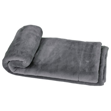 Solid Faux Fur Couch Throw Blanket, Gray