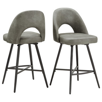 Tierno 24" Counter Height Metal Swivel Stools, Set of 2, Grey PU Leather