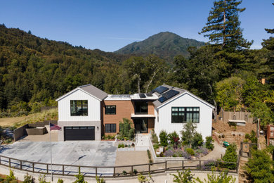 Contemporary white two-story mixed siding exterior home idea in San Francisco