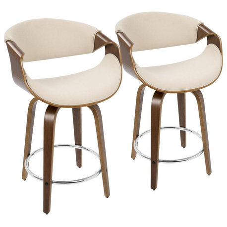 Brown Curvini 24'' Fixed Height Counter Stool - Set of 2