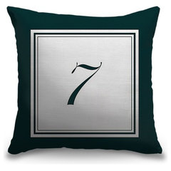 Monogram Pillow Navy Blue Cotton Canvas with Piping 16 x 16 Inches