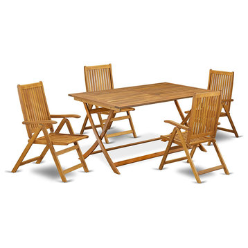 Folding Outdoor Dining Set, Acacia Wood Table and Slatted Chairs, Teak, 5 Pieces