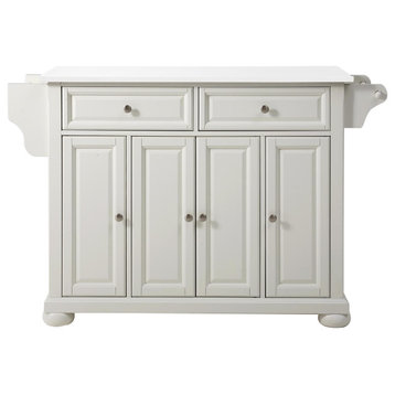 Alexandria Granite Top Full Size Kitchen Island Cart, White/White