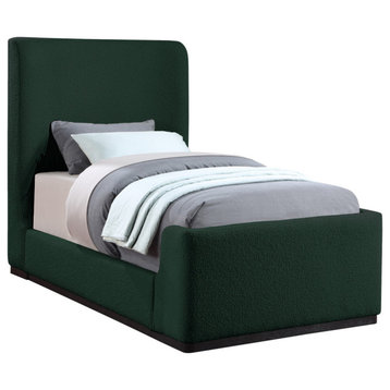 Oliver Boucle Fabric Upholstered Bed, Green, Twin