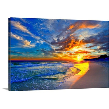 Amazing Red Blue Sunset Beach Canvas Wrapped Canvas Art Print, 30"x20"x1.5"