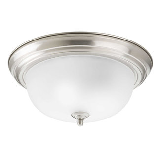 13 in. 2-Light White Indoor Flush Mount with Clear Ribbed Glass Bowl