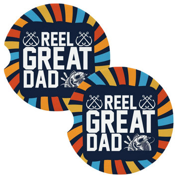 Reel Great Dad Fishing Angler Coasters for Car Cup Holders Set of 2
