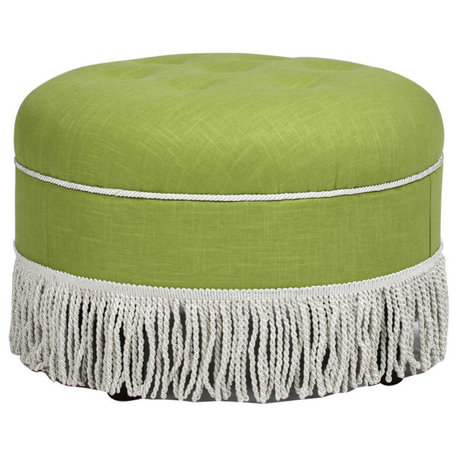 Yolanda 24" Upholstered Round Accent Ottoman, Bright Chartreuse Linen