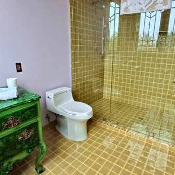 Custom Guest Bathroom with Handcrafted Tile and Artistic Finishes