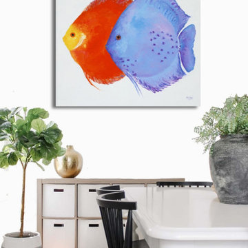 Orange and Blue Discus Fish - Jan Matson