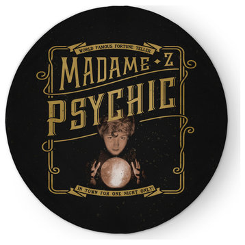 Madame Psychic Halloween Design Chenille Area Rug, Yellow, 5' Round