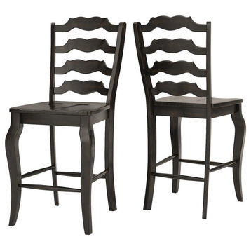 Arbor Hill French Ladder Back Counter Chair, Set of 2, Antique Black