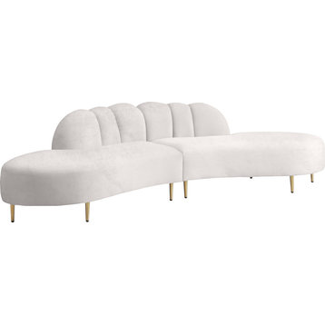 Divine Tufted Velvet Upholstered 2-Piece Sectional, Cream
