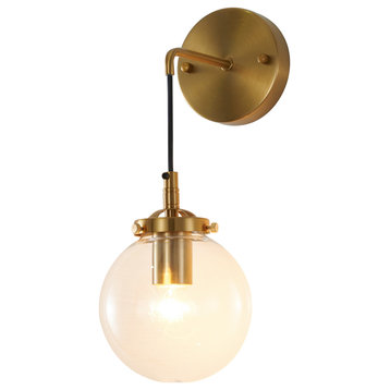 Brass Frame With Black Cord and Clear Glass Globe Shade Wall Sconce