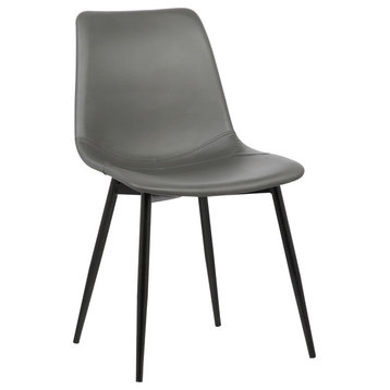 Jonas Contemporary Dining Chair, Gray Faux Leather With Black Powder Coated Legs