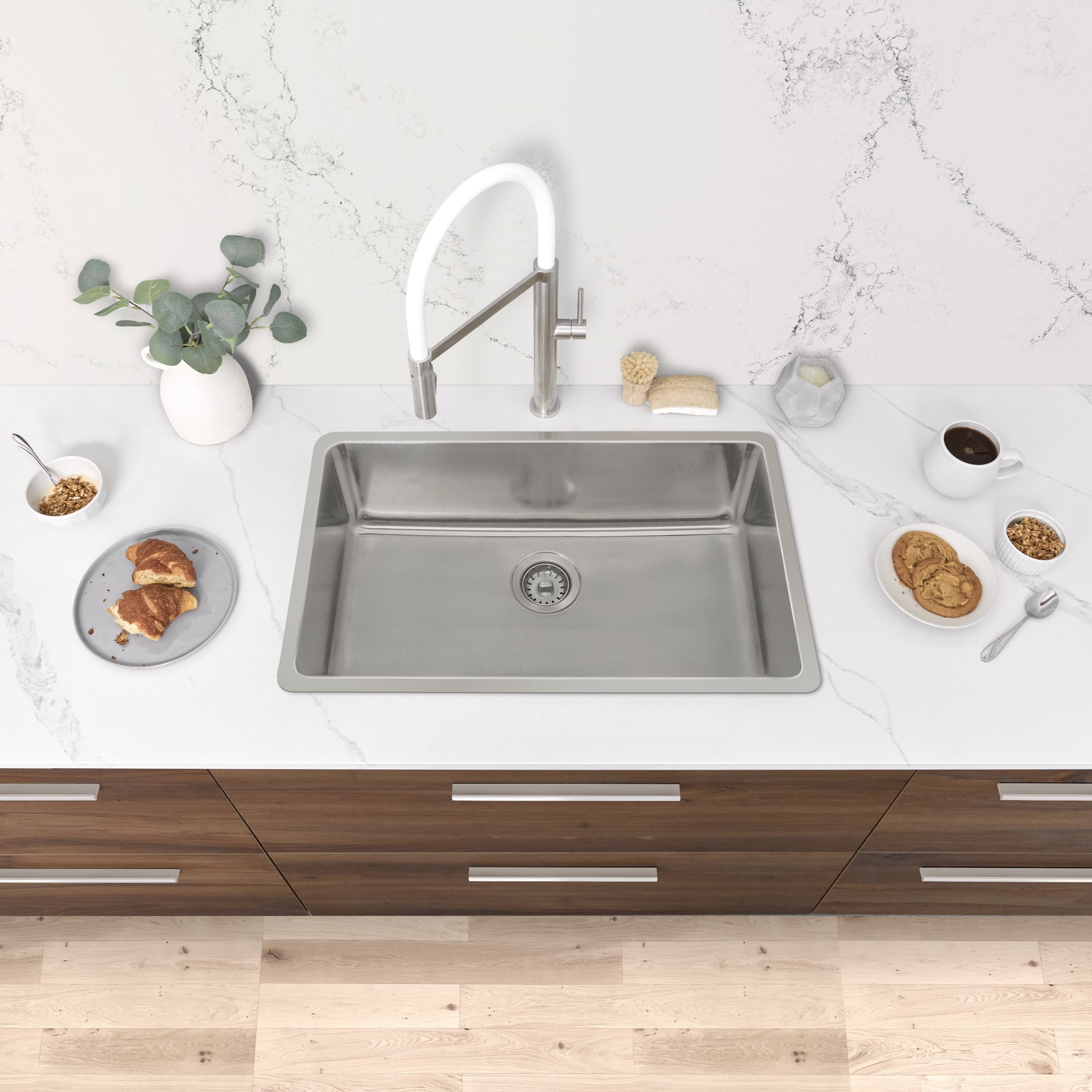 STYLISH 27 inch Single Bowl Undermount and Drop-in Stainless Steel Kitchen Sink