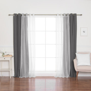 Tulle & Linen Blackout Curtains, Dk.grey, 52"x84"