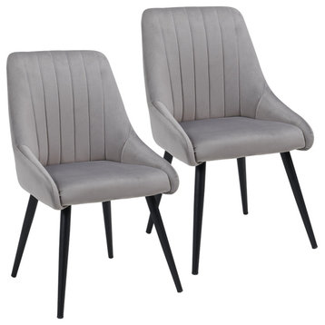 Set of 2 Vertical Channel Tufting Velvet Dining Chairs, Grey