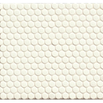 3/4" Penny Rounds Mosaic, 12"x12" Sheet, White Gloss