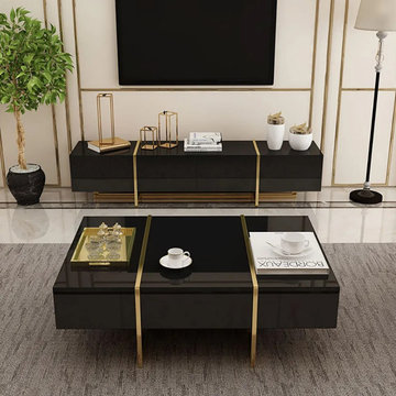 Rectangular Coffee Table Black Coffee Table with Drawers Table with Storage Gold