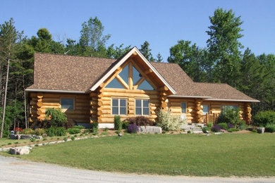 Mid-sized traditional brown wood house exterior idea in Toronto