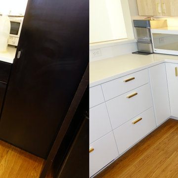 San Francisco reface with Satin White & Natural Maple slab doors