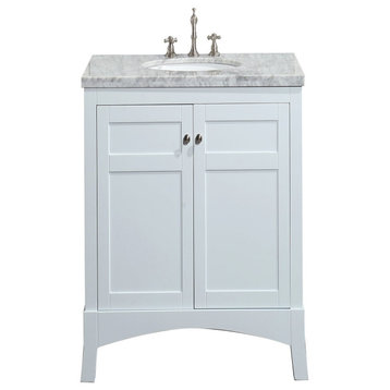 Eviva New York 24" White Bathroom Vanity With White Carrara Top