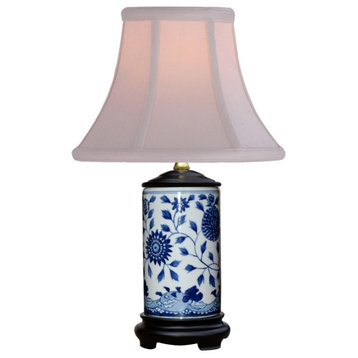 Blue and White Motif Porcelain Vase Table Lamp 15"