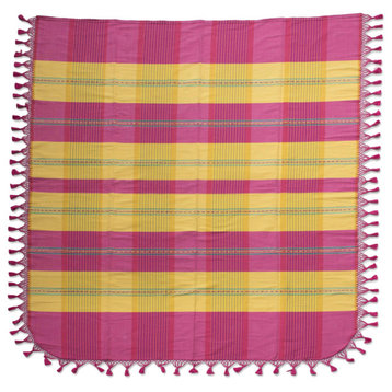 Novica Handmade Pink Sunset Cotton Bedspread, single